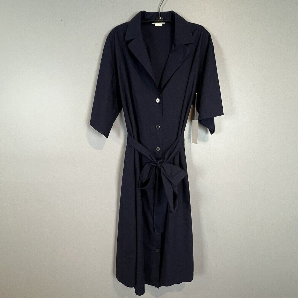 M.Martin Hawaiian Shirtdress Navy Blue Collared Button Up Dress Size XS/S NWT
